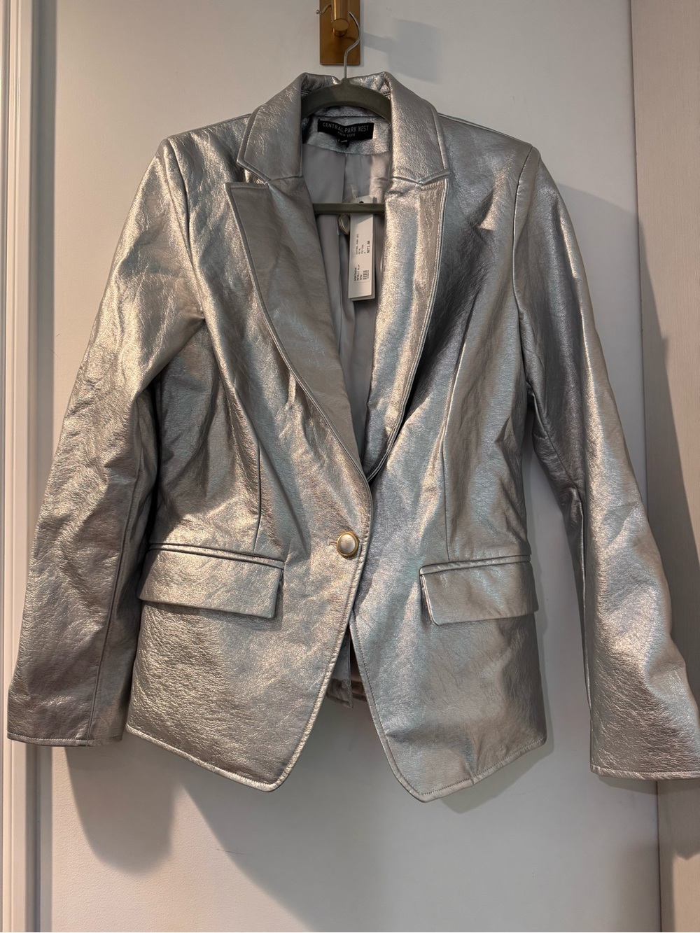 Central Park West Metallic Silver Blazer Jacket